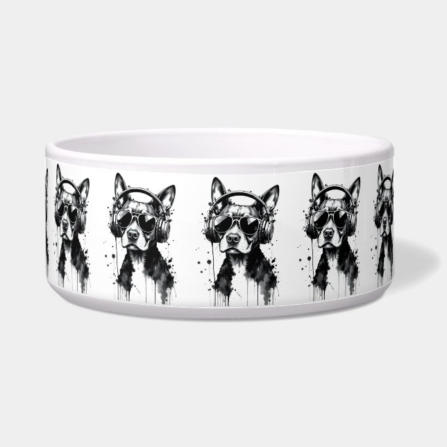 Tigela Fones de ouvido Cool Dog Animais fofos Tinta preta (Frente)