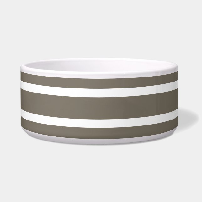 Tigela For Stylish Pets – Taupe & White Striped Ceramic  (Esquerda)
