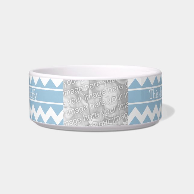 Tigela Foto de Pet Bowl personalizável Blue/White Chevron (Frente)