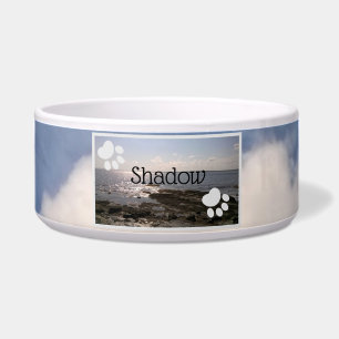 Tigela Foto de Sky and Sea Paw Prints Add Name