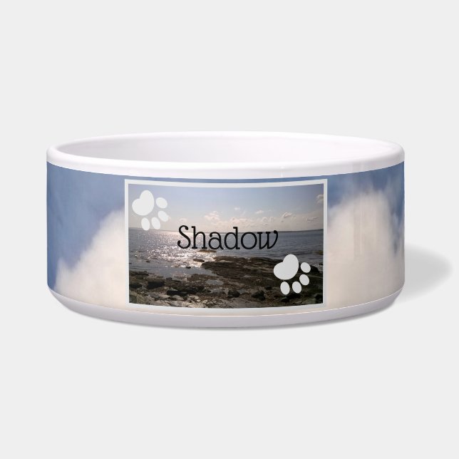 Tigela Foto de Sky and Sea Paw Prints Add Name (Frente)