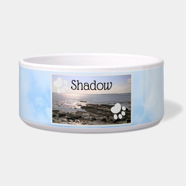 Tigela Foto de Sky and Sea Paw Prints Add Name (Frente)