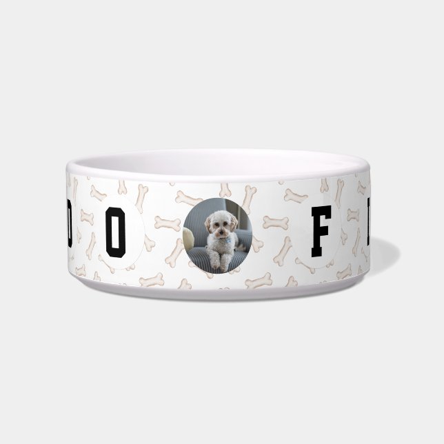 Tigela Foto por Osso do Cão Personalizada 4 Letras Nome d (Frente)