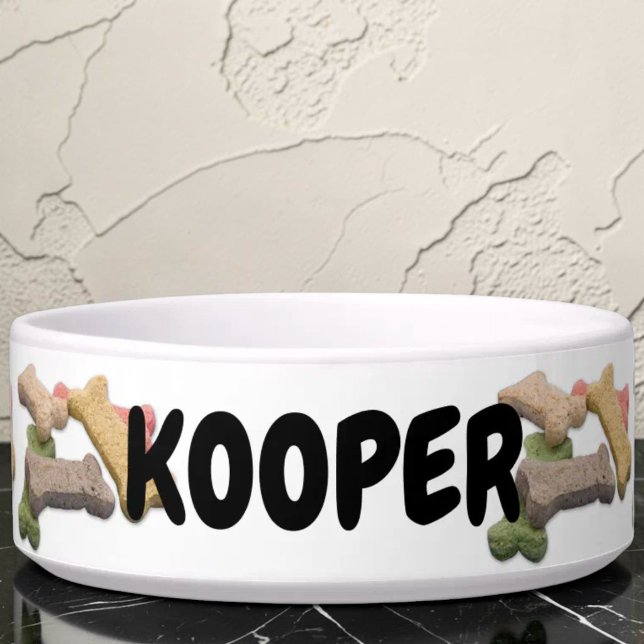 Tigela Fotografia de Petiscos Multicoloridos para Cães (Custom dog bone pattern ceramic pet bowl.)