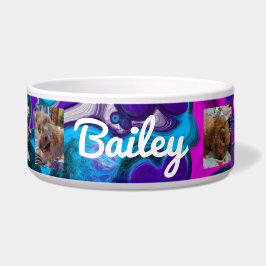 Tigela Fotos personalizadas para cães e nome Purple Blue