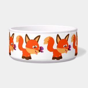 Tigela Fox bonito dos desenhos animados e bacia do animal