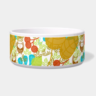 Tigela Fruta retro das folhas das corujas no verde Brown