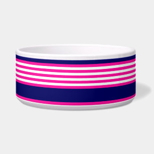 Tigela Fuchsia e padrão de cinco faixas brancas com azul