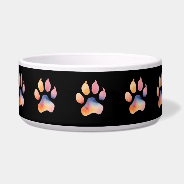 Tigela Fundo de Impressão de Paw de Cores d'Água (Frente)