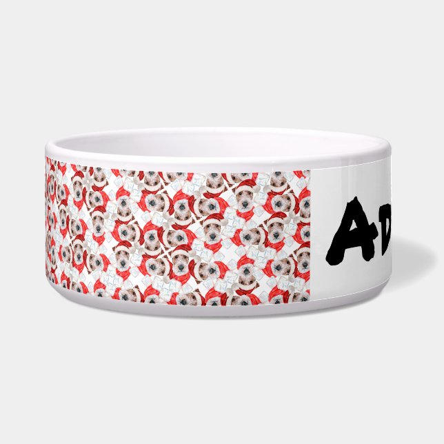 Tigela Funny Wire Fox Terrier Name Padrão de Natal (Frente)