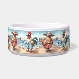 Tigela Galinhas em maiôs na praia do Pet Dish