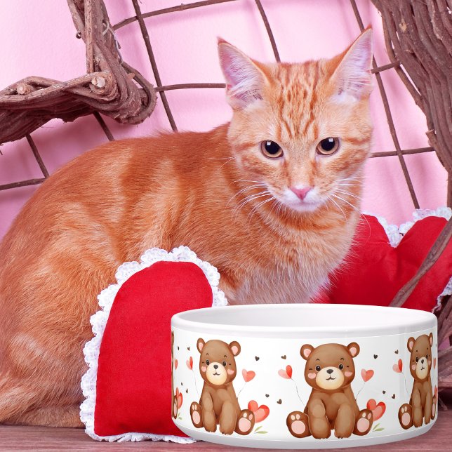 Tigela Galo de animais de companhia com Dia de os namorad (Cute Watercolor Bear Valentine Adorable Pet Bowl)