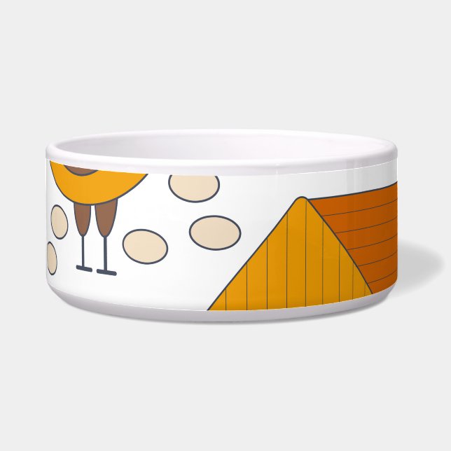 Tigela Galo, galinhas, desenho floral geométrico. (Frente)