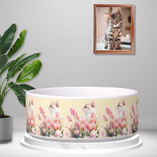 Tigela Gatinho de Esconde-Esconde Rosa Floral