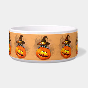 Tigela Gatinho Fofo do Halloween, Bruxa e Amigo Abóbora