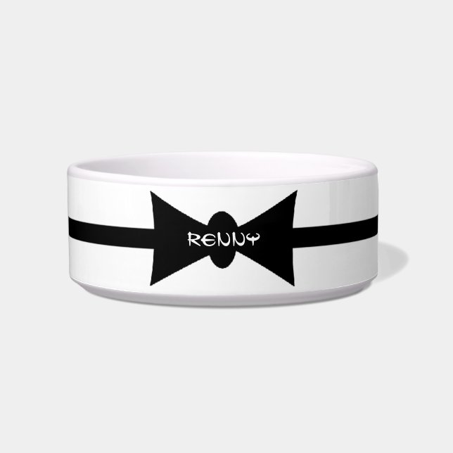 Tigela Gatinho Preto BowTie Personalizado (Frente)