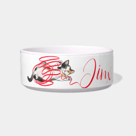 Tigela Gato Bonito Brincando com Fita