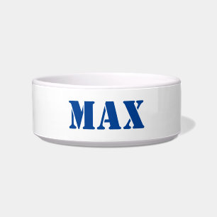 Tigela Gato de cão com nome personalizado branco-azul mo