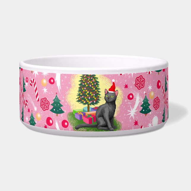 Tigela Gato de Natal Rosa (Frente)