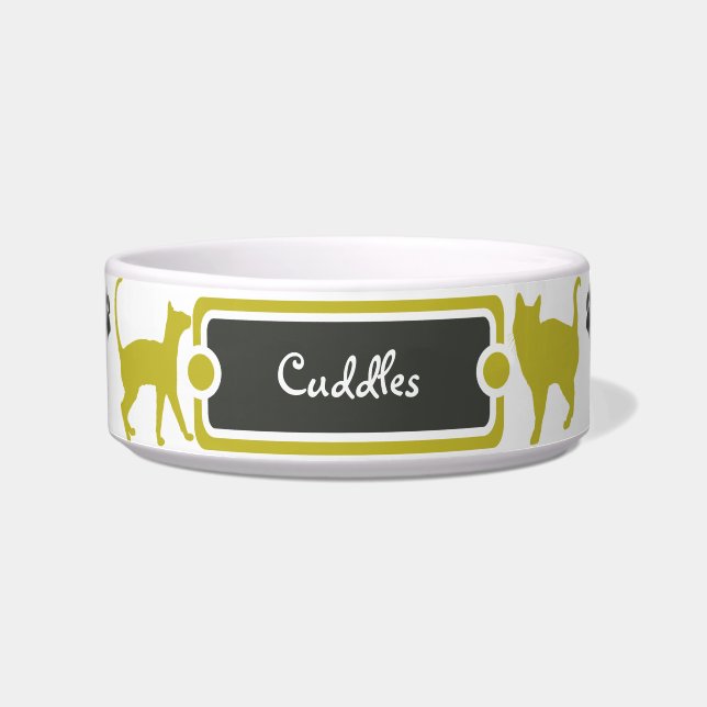 Tigela Gato de Pet Bowl, Gato de Gato Impresso, Amarelo e (Frente)