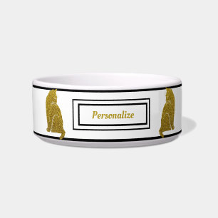 Tigela Gato Felino de Silhueta Preta Elegante Dourado