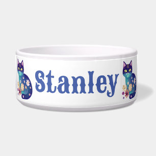 Tigela Gato Floral Azul Personalizado