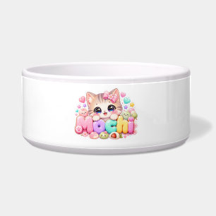 Tigela Gato Mochi Kawaii Fofo Nome Rosa Pastel Brilhante