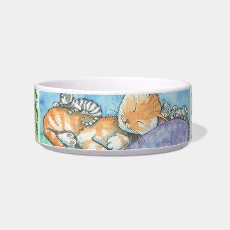 Tigela Gato Tabby Adormecido e Gatinhos