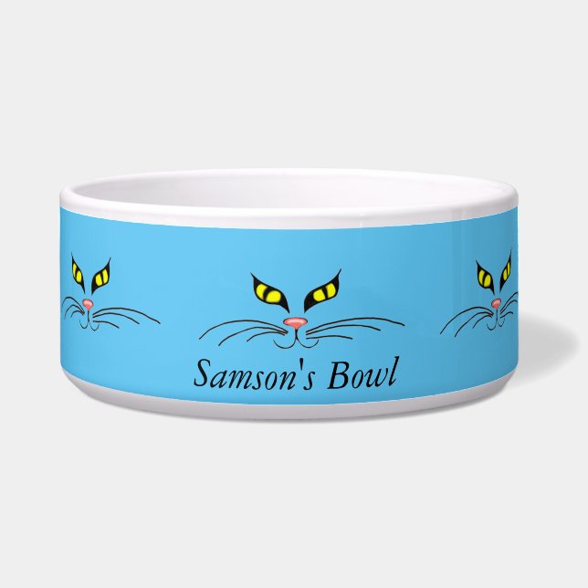 Tigela Gatos Amarelos Olhos de Pet Comida Bowl (Frente)