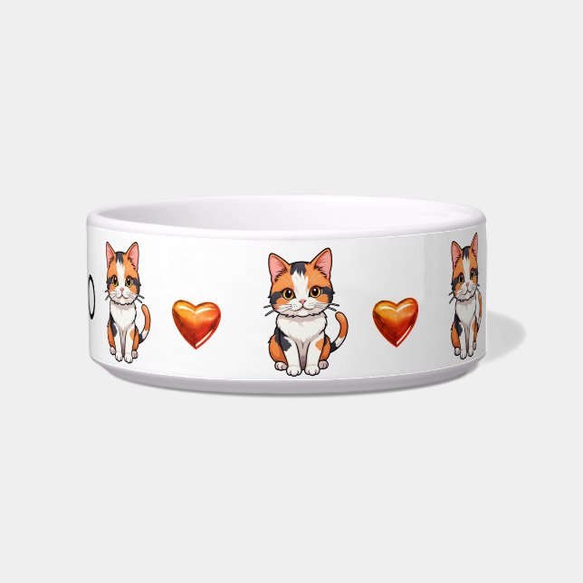 Tigela Gatos Calico e Corações Personalizam Bowl (Direita)