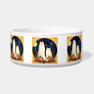 Tigela Gatos Fantasmas Brancos e Lanternas Jack-o