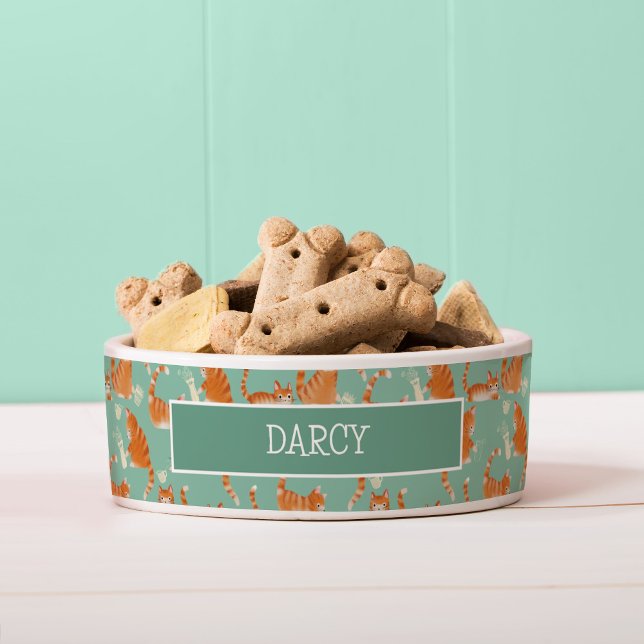 Tigela Gatos Laranja com Listras Ruins Derrubando Coisas  (Bad Cats Knocking Stuff Over Dog bowl)