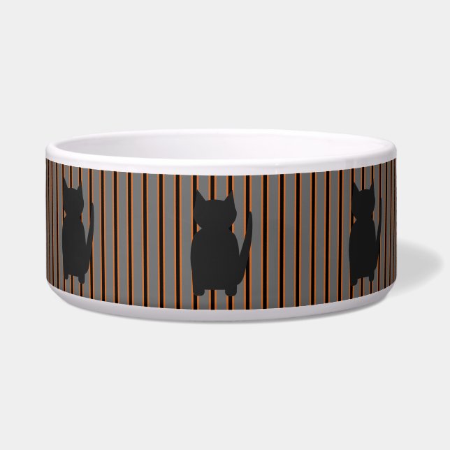 Tigela Gatos preto de silhuetas no Halloween e Rico (Frente)