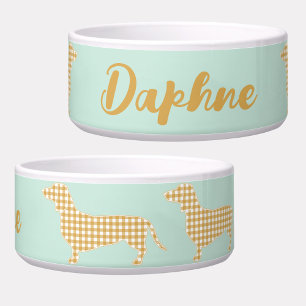 Tigela Gingham Dachshund Mint Personalizado