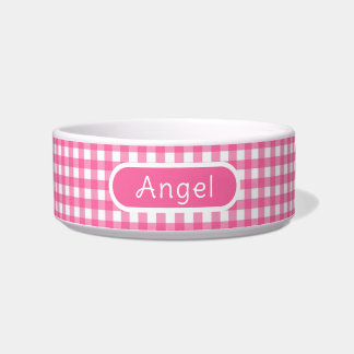 Tigela Gingham Hot Pink Check Pet Bowl Personalizado