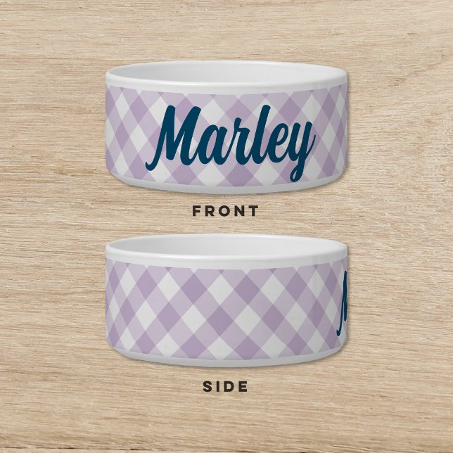Tigela Gingham Purple Blue Dog Pet Bowl (Criador carregado)