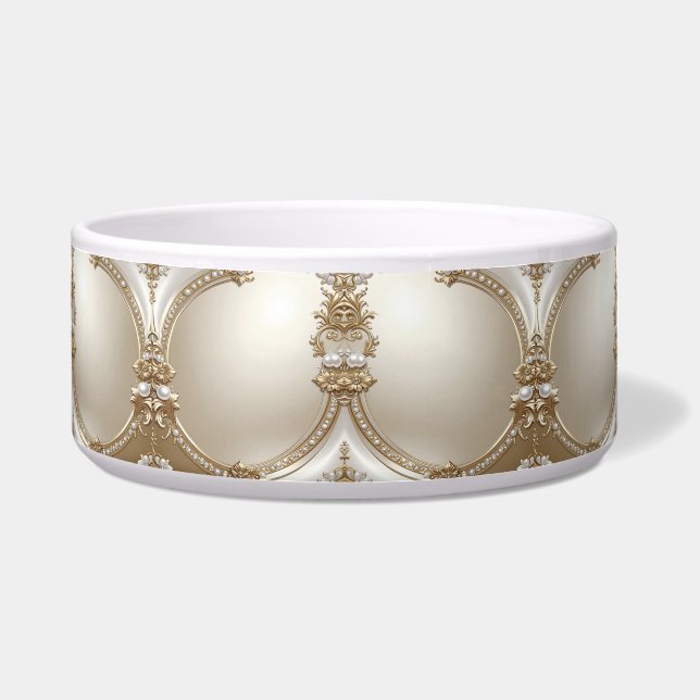 Tigela Golden Ornate Frame with Pearls Ceramic Pet Bowl (Frente)