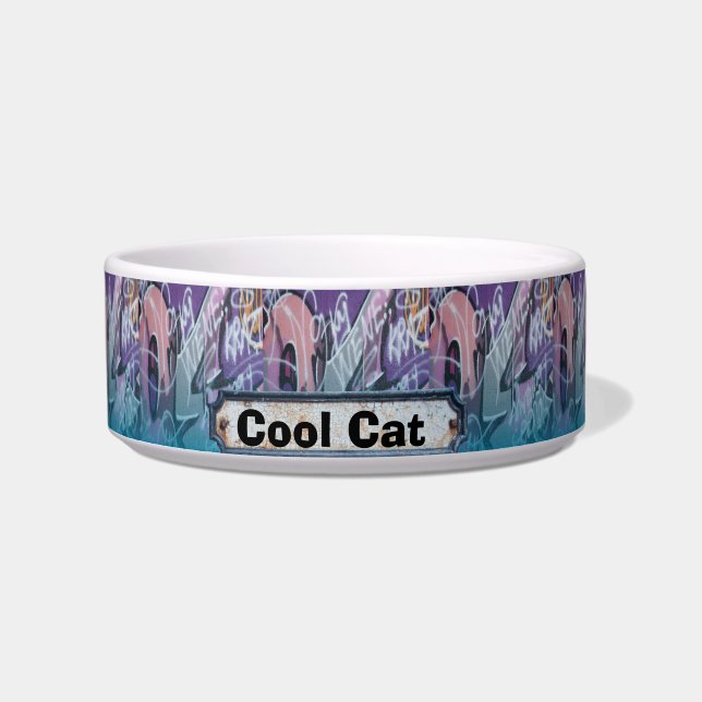 Tigela Grafite de Gato Legal Sinal Azul Roxo (Frente)