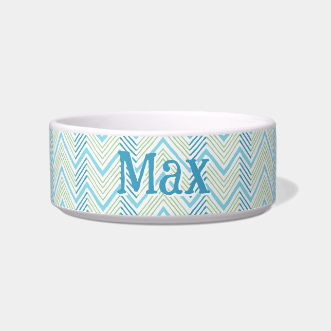 Tigela Grande Chevron Zag em Verde e Aqua (Frente)