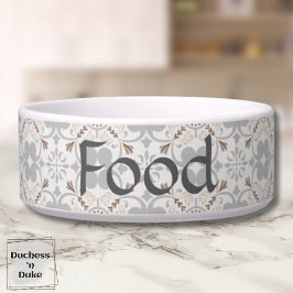 Tigela Gray Spanish Tile Personalized Dog Food Bowl 