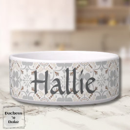 Tigela Gray Spanish Tile Personalized Pet Bowl 