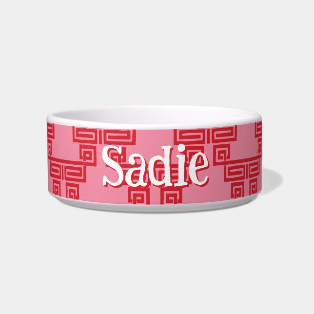 Tigela Greek Key Meander Tier in Pink and Red (Frente)