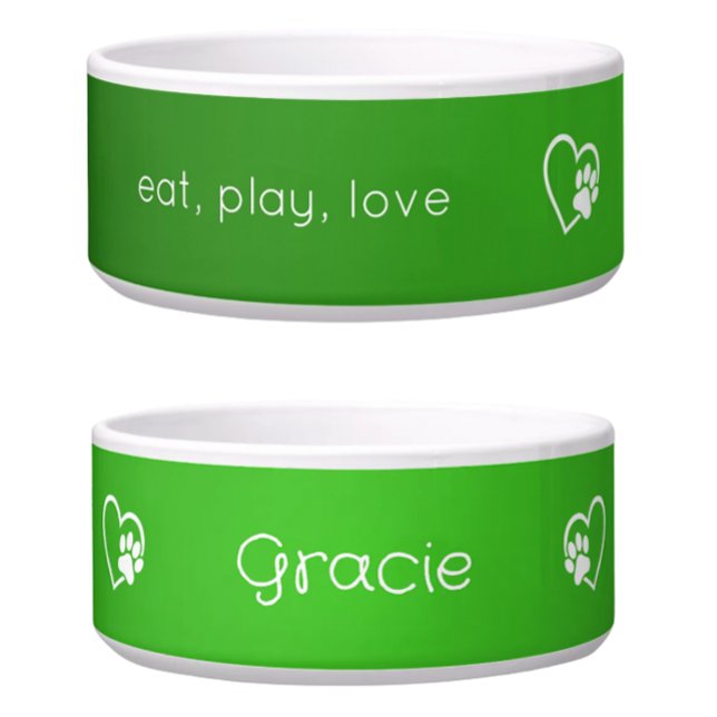 Tigela Green 'eat, play, love' Dog Name Bowl (Criador carregado)