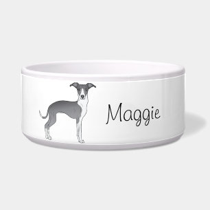 Tigela Greyhound Italiano Azul E Branco Com Nome Personal