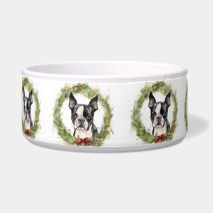 Tigela Grinalda de Natal do Boston Terrier Cachorro Festi