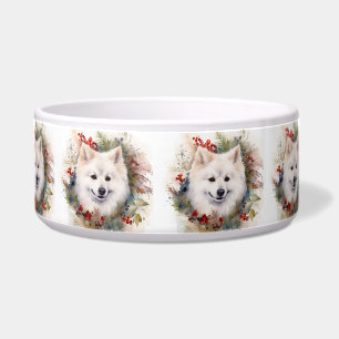 Tigela Grinalda de Natal do Cão Americano Eskimo Festivo