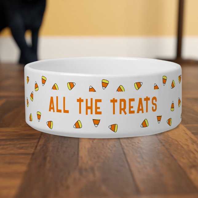 Tigela Halloween Candy Corn All Treats Pet Dog Bowl (Let pets join in the Halloween fun with this candy candy pattern food bowl)