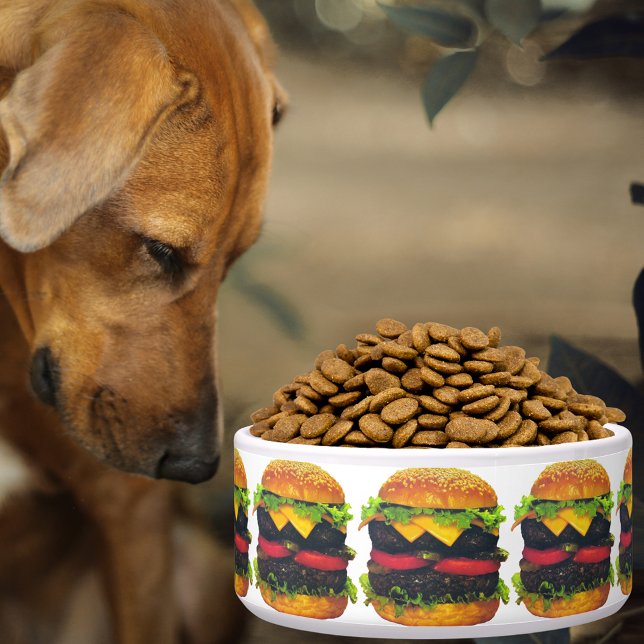 Tigela Hamburger e Queijo - Grande Pet Bowl de Duplo Delu (Double Deluxe Hamburger & Cheese Large Pet Bowl)