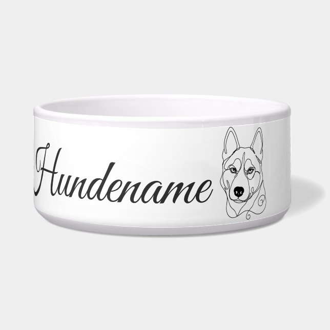 Tigela Husky Minimalist Line Art personalized bowl (Frente)