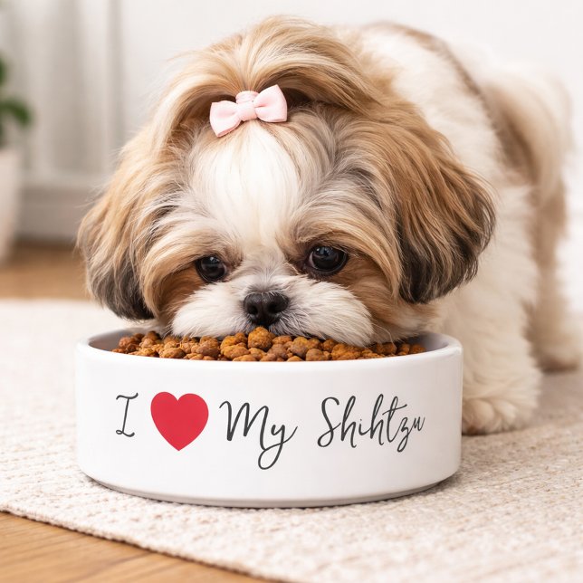 Tigela I Love My Shih Tzu Cute Script Dog Lover Pet Feedi (I love my Shihtzu Pet Bowl)